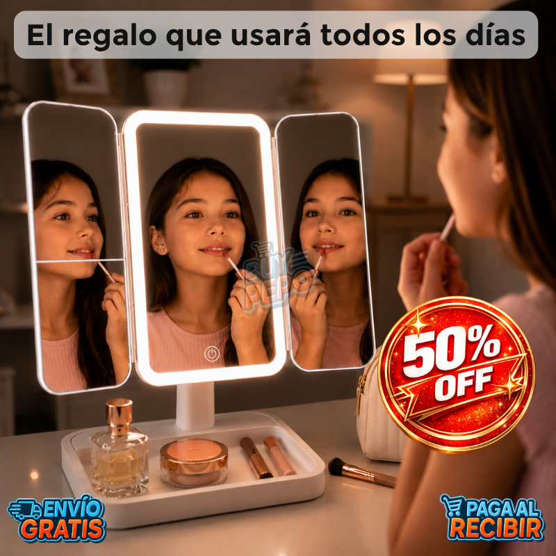 GlowDream™ ✨ - Espejo LED tríptico 💄