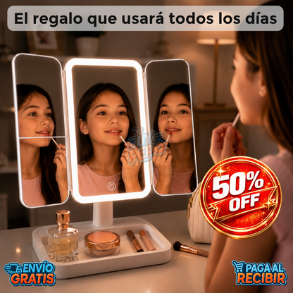 GlowDream™ ✨ - Espejo LED tríptico 💄