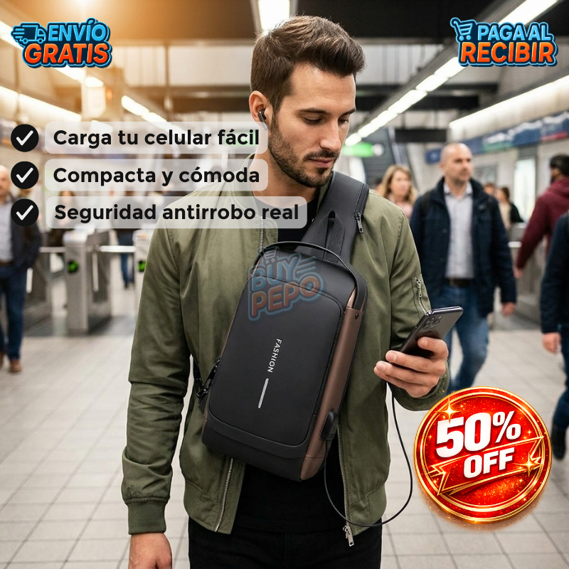 Bandolera 🔒 - Mochila pecho antirrobo USB 🔌