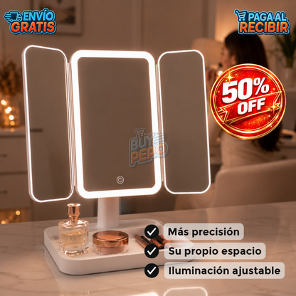 GlowDream™ ✨ - Espejo LED tríptico 💄