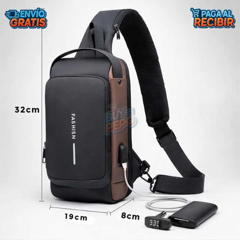 Bandolera 🔒 - Mochila pecho antirrobo USB 🔌