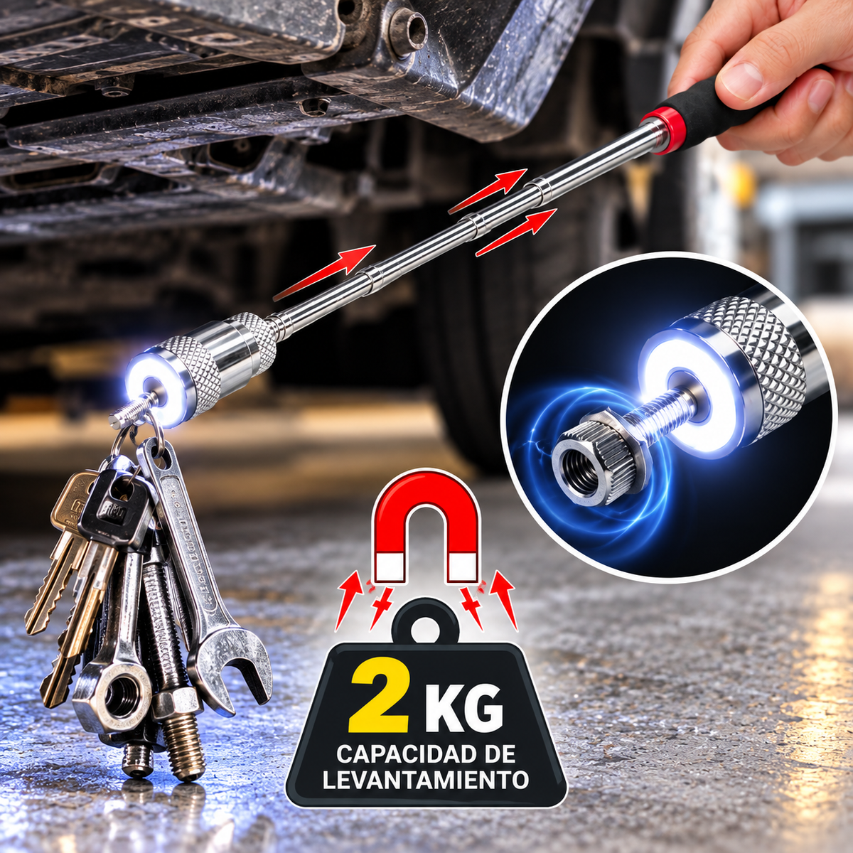 Extensor magnético encuentra metales con luz LED