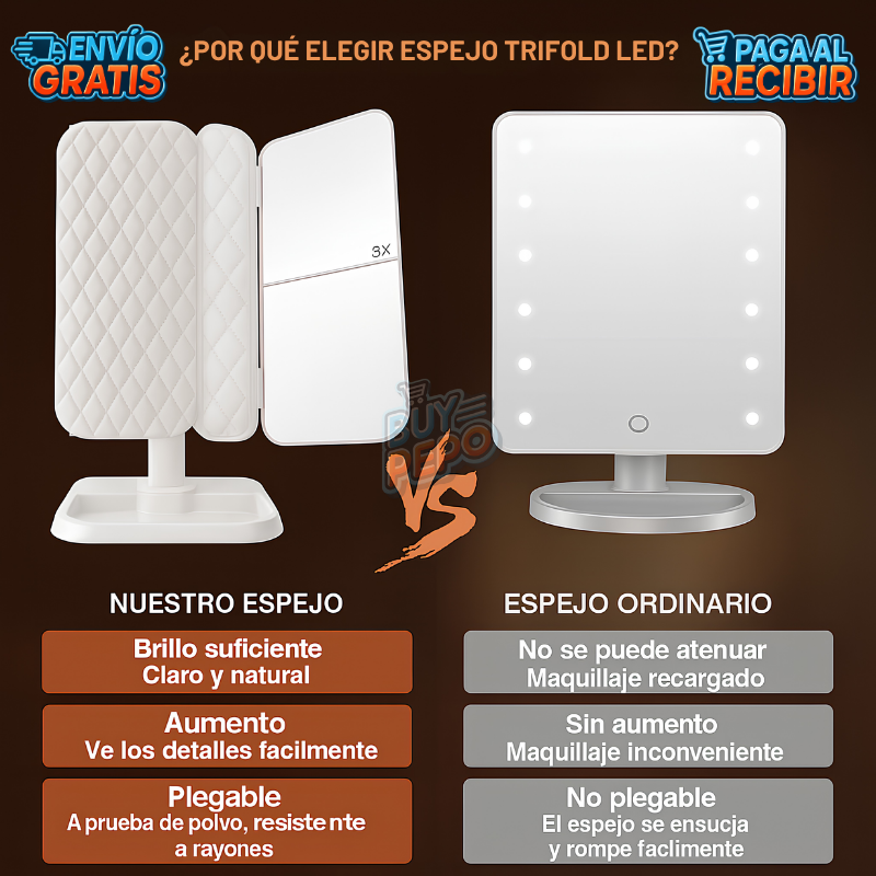 GlowDream™ ✨ - Espejo LED tríptico 💄