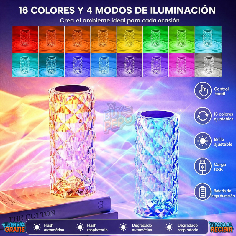 CrystalGlow™ 💎 - Lámpara cristal 16 colores 🌈