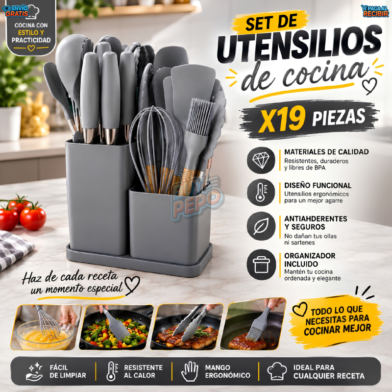 SilkChef™ 🍳 - Set 19 utensilios silicona 🥄