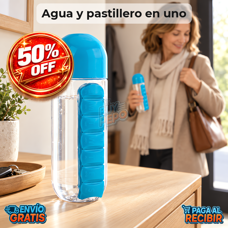 PillSip™ 💊 - Botella con pastillero semanal 💧