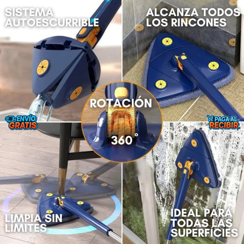 CornerSwipe™ 🧹 - Mopa triangular rotativa 360° 🔄