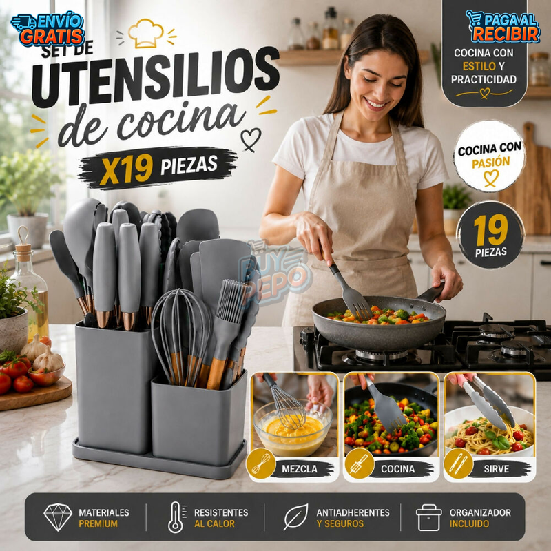 SilkChef™ 🍳 - Set 19 utensilios silicona 🥄
